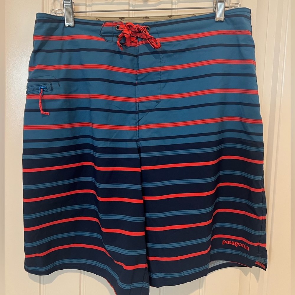 Patagonia Striped Blue and Red Men's Board Shorts